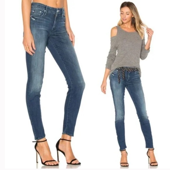 MOTHER Denim - MOTHER The Looker Dark Grafitti Distressed Jeans